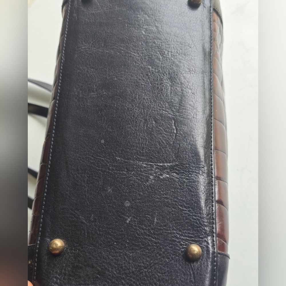 VTG Brahmin Tote Leather Handbag Women Crocodile Print Brown Black Rare - Picture 10 of 15